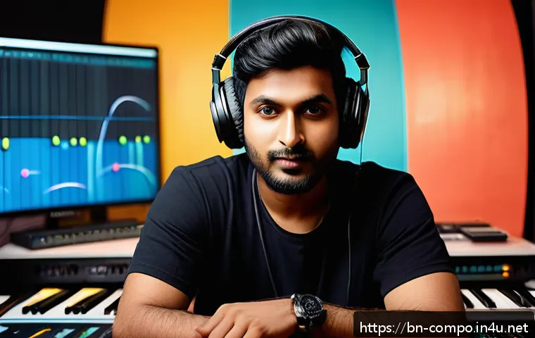 작곡가의 음악 산업 내 경쟁력 강화 - A talented Bengali musician in a modern recording studio, surrounded by digital music production equ...